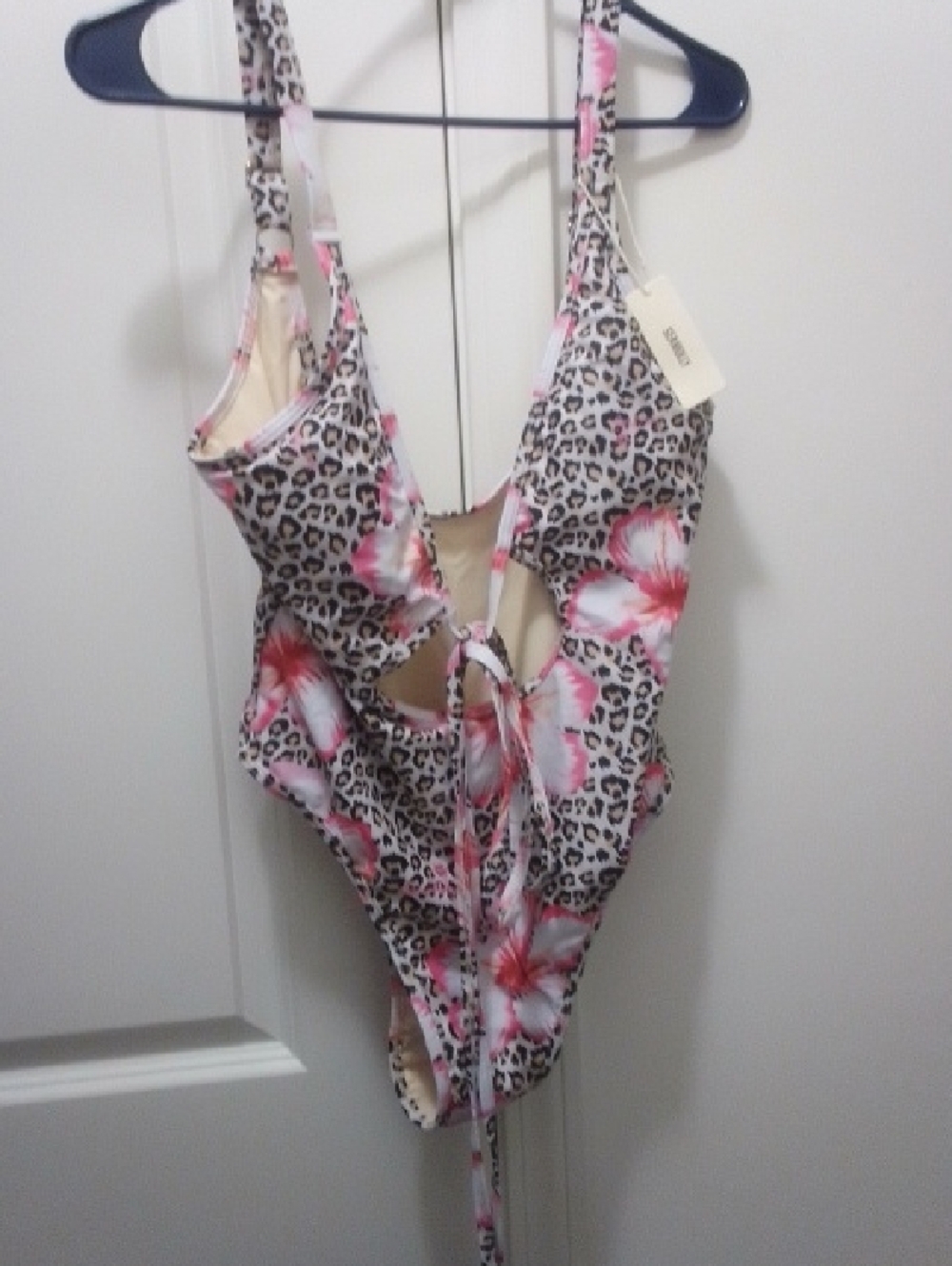 Floral Leopard One-Piece Swimsuit - Pink/Beige